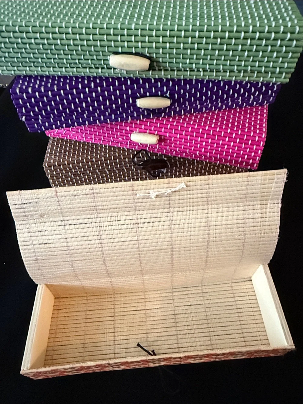 6 Piece Woven Bamboo Rectangle Jewelry Cases - Multicolor Set